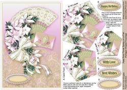 Pale Pink Floral Spray on a Fan Pentagon Pyramage