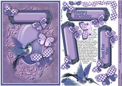 Purple Hummingbird and Butterflies Decoupage