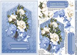 White Roses on a Blue Embossed Mat Decoupage