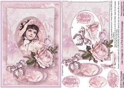 Lilac Vintage Girl in a Pink Bonnet Decoupage