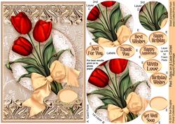 Red Tulips on a Lace Doily Round Pyramage