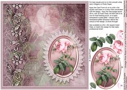Vintage Pink Rose in a Lace Frame 8in x 8in Decoupage