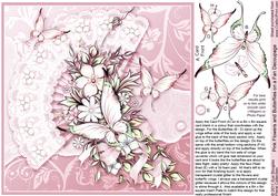 Pink Flowers and Butterflies on a Fan Decoupage