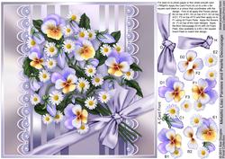 Metallic Lilac Pansies and Pearls 8in x 8in Decoupage