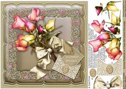 Summer Rosebuds on a Taupe Silk Cushion 8in x 8in Decoupag