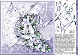 Grape Flowers and Butterflies on a Fan - 8in x 8in Decoupage