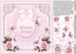Pretty in Pink Birthday Roses 8in x 8in Decoupage
