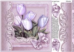 Lilac Tulips in a Pink Rope Frame - 8in x 8in Decoupage