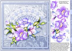 Blue Anemones on a Lace Fan 8in x 8in Decoupage