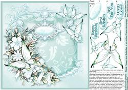 Aqua Flowers and Butterflies on an Arched Frame 8x8 Decoupag
