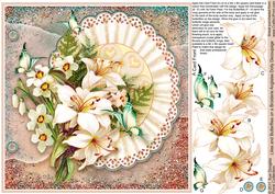 Lilies and Butterflies on a Broderie Anglaise Doily 8x8 Deco
