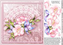 Pink Anemones on a Lace Fan 8in x 8in Decoupage