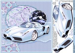 Blue Ferrari 8in x 8in Decoupage