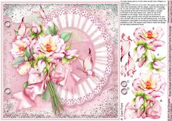 Roses Bouquet and Butterflies on a Broderie Anglaise Doily