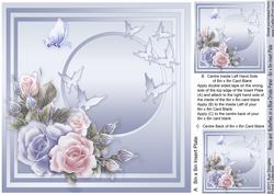 Roses and Butterflies on a Blue Ornate Panel - 8in x 8in Ins