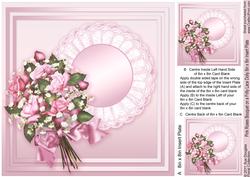 Pink Roses Bouquet on a Frilly Lace Doily - 8in x 8in Ins Pl