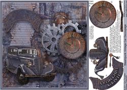 Steampunk Vintage Car 8in x 8in Decoupage