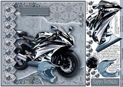 Blue Motorbike and Helmet 8in x 8in Decoupage