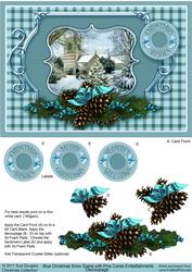 Christmas Snow Scene with Church and Pine Cones Decoupage