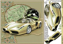 Cream Ferrari 8in x 8in Decoupage