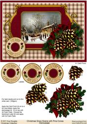 Christmas Snow Scene with Pine Cones Decoupage