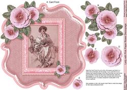 Lady with Pink Paper Roses 8in x 8in Decoupage