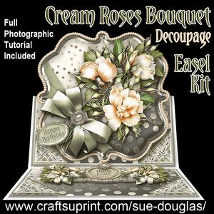 Cream Roses Bouquet - 8in x 8in Easel Card