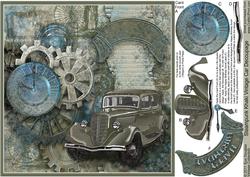Steampunk Khaki Vintage Car 8in x 8in Decoupage