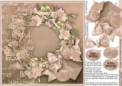 Vintage Rose Wreath 8in x 8in Decoupage