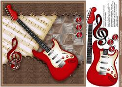 Red Guitar 8in x 8in Decoupage