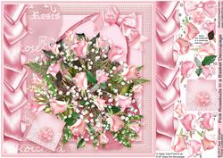 Pink Rosebuds in a Basket - 8in x 8in Decoupage