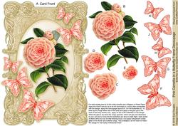 Pink Camellia in a Butterfly Frame A5 Decoupage