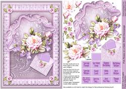 Pink Roses on a Satin Shield A5 Decoupage