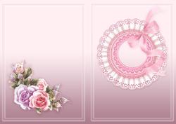 Pink and Lilac Roses on a Lace Doily Matching A5 Insert