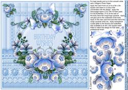 Blue Peonies on a Fabric Background 8in x 8in Decoupage