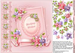 Birthday Pink and Lilac Paper Flowers 8in x 8in Decoupage
