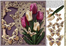 Aubergine Tulips and Butterflies - 8in x 8in Decoupage