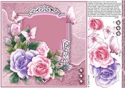 Roses and Butterflies on a Pink Panel - 8in x 8in Decoupage