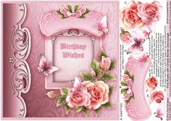 Pink Roses with Ornate Border - 8in x 8in Decoupage