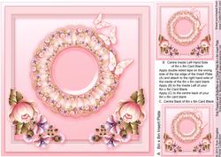 Pink Flowers and Butterflies on China Plate 8in x 8in Ins P