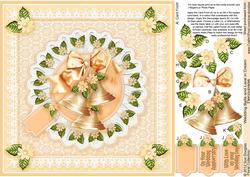Wedding Bells and Lace in Cream - 8in x 8in Decoupage