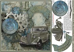 Father's Day Steampunk Khakhi Vintage Car 8in x 8in Decoupag