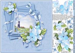 Sibsey Mill with Origami Flowers - 8in x 8in Decoupage