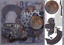 Father's Day Steampunk Vintage Car - 8in x 8in Decoupage