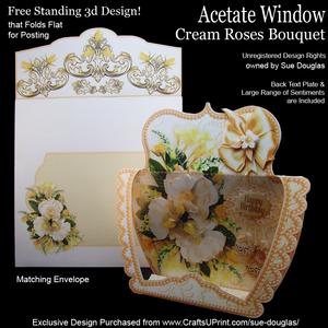 3D Acetate Window Cream Roses Bouquet