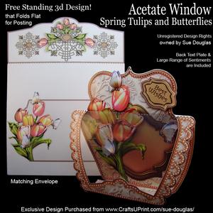 3D Acetate Window Spring Tulips and Butterflies