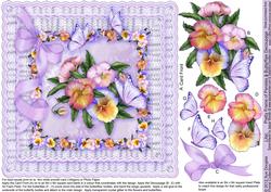 Lilac Pretty Frame of Pansies and Butterflies - 8in x 8in