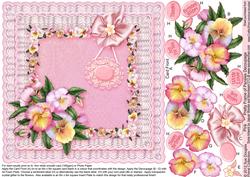 Pink Pretty Frame of Pansies - 8in x 8in Decoupage
