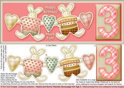Hearts and Bunny Patches Girl Age 3 Decoupage