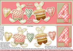 Hearts and Bunny Patches Girl Age 4 Decoupage